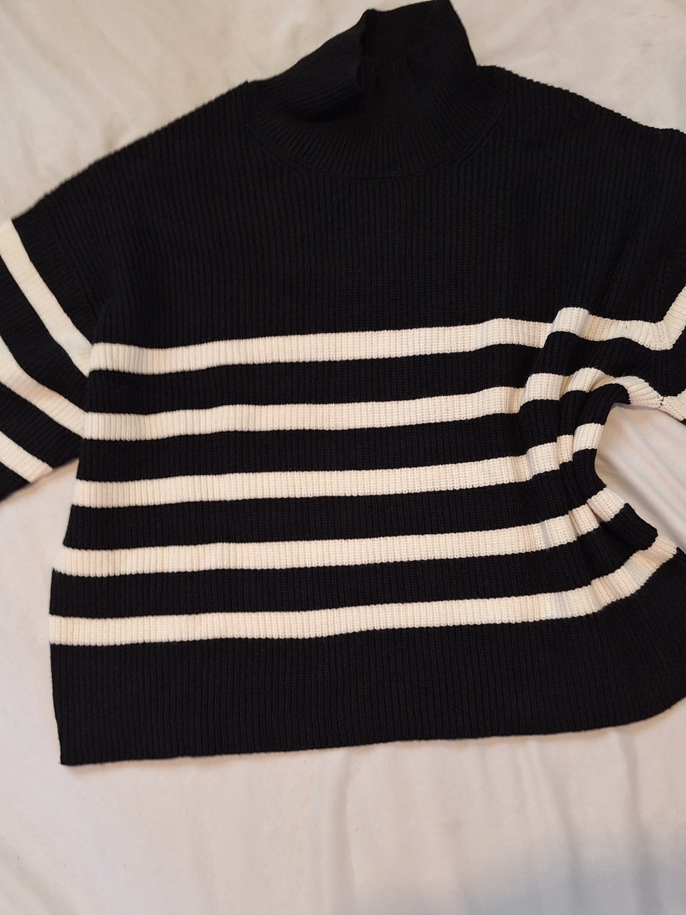a new day Black & White Striped Turtleneck Sweater